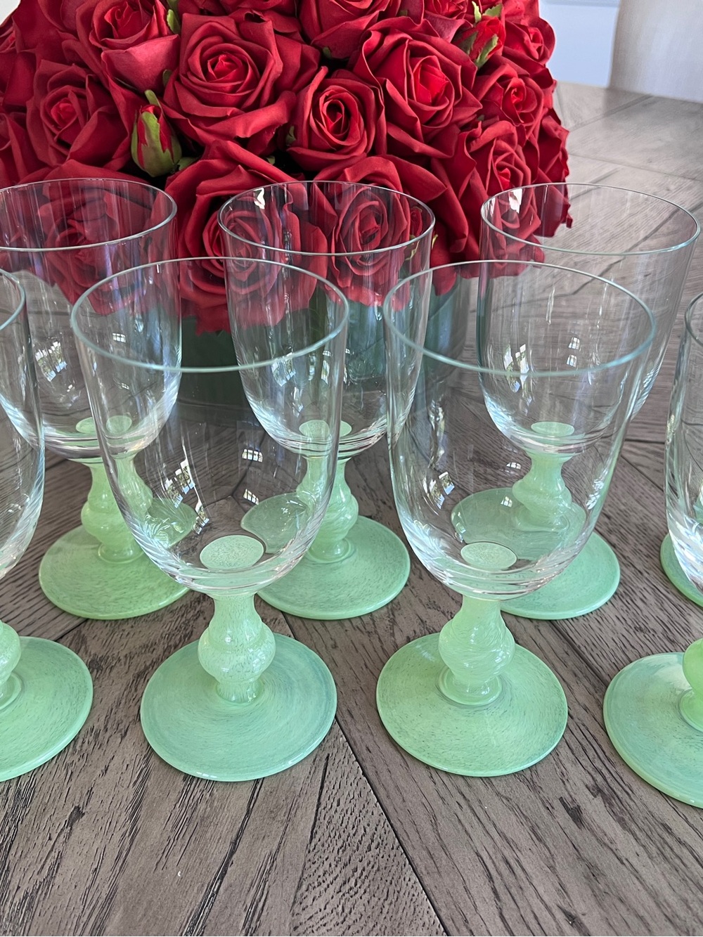 Villeroy & Boch Clear Wine Glasses with Mint Green Stems - Set of 8